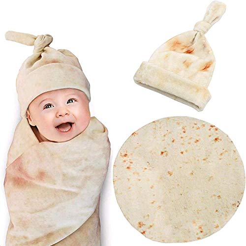 zxtrby Burrito Swaddle Blanket for Baby,Funny Tortilla Baby Blanket with Hat Newborn Warm Wrap Bed Taco Blanket Headband Set - Unisex Super Soft Baby/Kids Gifts (36Inch – 3ft)