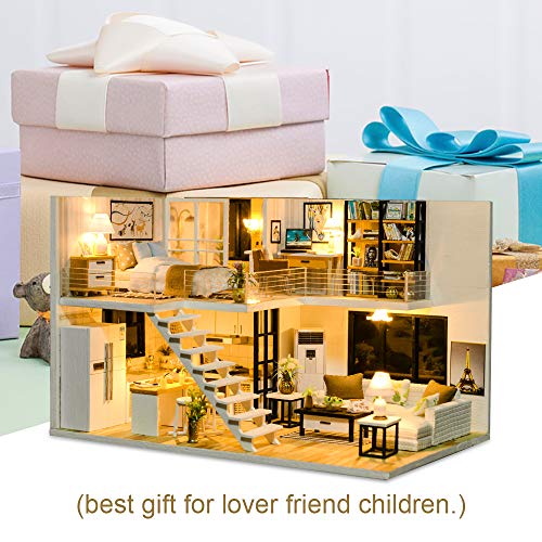 CUTEBEE Dollhouse Miniature with Furniture, DIY Dollhouse Kit Plus Dust Proof and Music Movement, 1:24 Scale Creative Room for Valentine's Day Gift Idea for boys