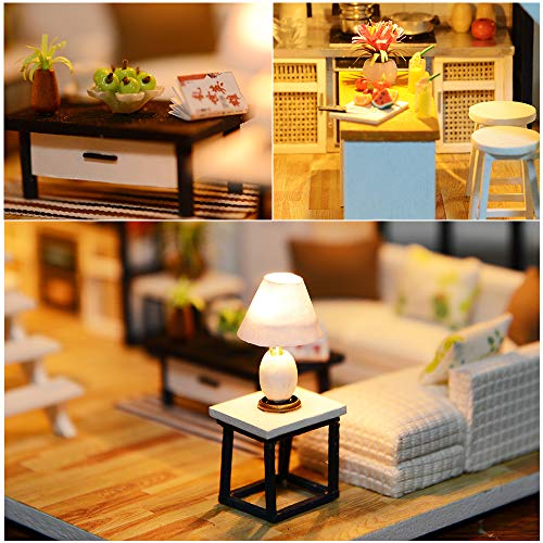 CUTEBEE Dollhouse Miniature with Furniture, DIY Dollhouse Kit Plus Dust Proof and Music Movement, 1:24 Scale Creative Room for Valentine's Day Gift Idea for boys