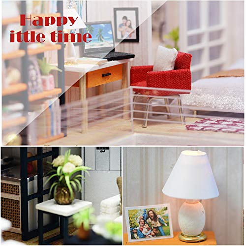 CUTEBEE Dollhouse Miniature with Furniture, DIY Dollhouse Kit Plus Dust Proof and Music Movement, 1:24 Scale Creative Room for Valentine's Day Gift Idea for boys