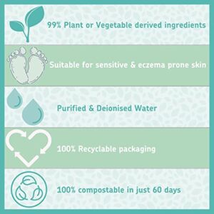 Kinder by Nature Plant Based Baby Wipes - 100% Biodegradable & Compostable, 672 Count (12 Packs of 56) - 99% Plant-Based Ingredients, Plastic-Free Wipes