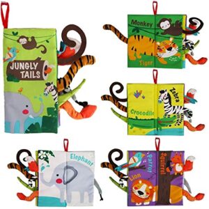 beiens Baby Books Toys, Touch and Feel Crinkle Cloth Books for Babies, Infants & Toddler, Early Development Interactive Car & Stroller Soft Toys Gifts for Boys & Girls (Jungle Tails-1 Book)