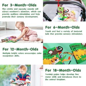 beiens Baby Books Toys, Touch and Feel Crinkle Cloth Books for Babies, Infants & Toddler, Early Development Interactive Car & Stroller Soft Toys Gifts for Boys & Girls (Jungle Tails-1 Book)