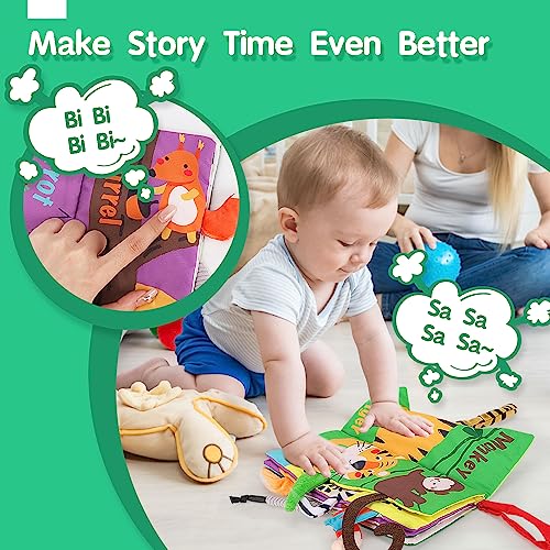 beiens Baby Books Toys, Touch and Feel Crinkle Cloth Books for Babies, Infants & Toddler, Early Development Interactive Car & Stroller Soft Toys Gifts for Boys & Girls (Jungle Tails-1 Book)