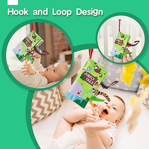 beiens Baby Books Toys, Touch and Feel Crinkle Cloth Books for Babies, Infants & Toddler, Early Development Interactive Car & Stroller Soft Toys Gifts for Boys & Girls (Jungle Tails-1 Book)