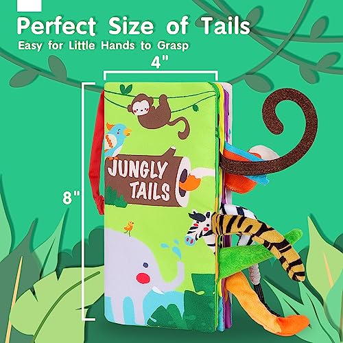 beiens Baby Books Toys, Touch and Feel Crinkle Cloth Books for Babies, Infants & Toddler, Early Development Interactive Car & Stroller Soft Toys Gifts for Boys & Girls (Jungle Tails-1 Book)