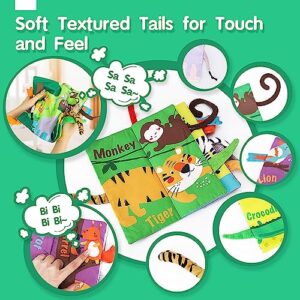 beiens Baby Books Toys, Touch and Feel Crinkle Cloth Books for Babies, Infants & Toddler, Early Development Interactive Car & Stroller Soft Toys Gifts for Boys & Girls (Jungle Tails-1 Book)