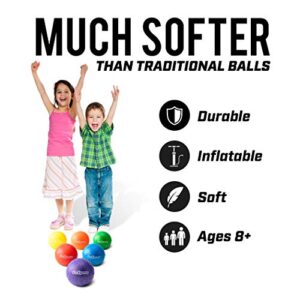 GoSports 5 Inch Inflatable No Sting Dodgeball 6 Pack Includes Ball Pump & Mesh Bag