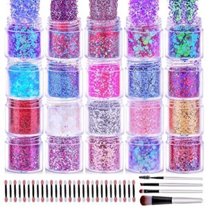 Chunky Glitter for Nails, Cridoz 20 Colors Chunky Face Glitter Holographic Hair Resin Craft Glitter Cosmetic Glitter for Eyeshadow Makeup Rave Festival Parties Face Painting Nail Art Resin