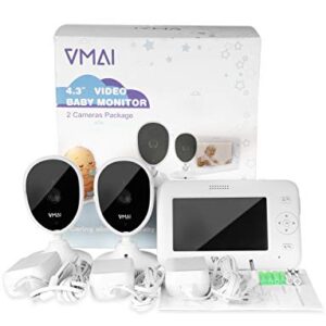 Baby Monitor, 4.3'' Video Baby Monitor with 2 Cameras, Night Vision, Temperature Monitoring, 5 Lullabies, 2-Way Talk, VOX Mode, Feeding Time Alarm, Support up to 4 Cams, 1000ft Stable Transmission