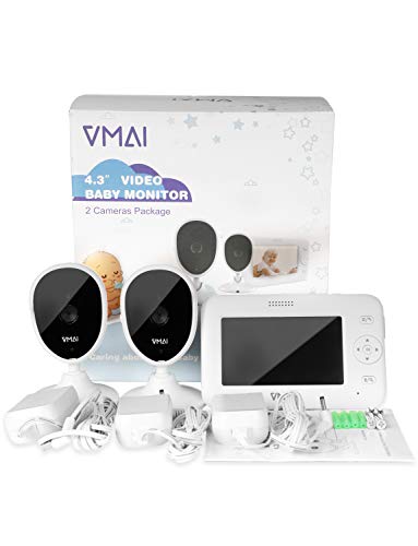 Baby Monitor, 4.3'' Video Baby Monitor with 2 Cameras, Night Vision, Temperature Monitoring, 5 Lullabies, 2-Way Talk, VOX Mode, Feeding Time Alarm, Support up to 4 Cams, 1000ft Stable Transmission