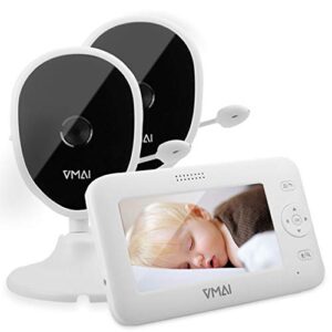 baby monitor, 4.3'' video baby monitor with 2 cameras, night vision, temperature monitoring, 5 lullabies, 2-way talk, vox mode, feeding time alarm, support up to 4 cams, 1000ft stable transmission