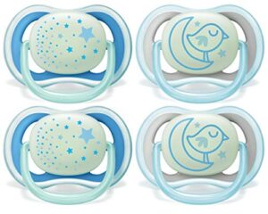 philips avent ultra air nighttime, 6-18 months pacifier, blue, pack of 4, scf376/43