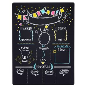 monthly baby milestone chalkboard, first year boy and girl age tracking growth sign (11.6 x 15.6 in)