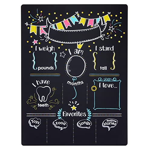 Monthly Baby Milestone Chalkboard, First Year Boy and Girl Age Tracking Growth Sign (11.6 x 15.6 in)