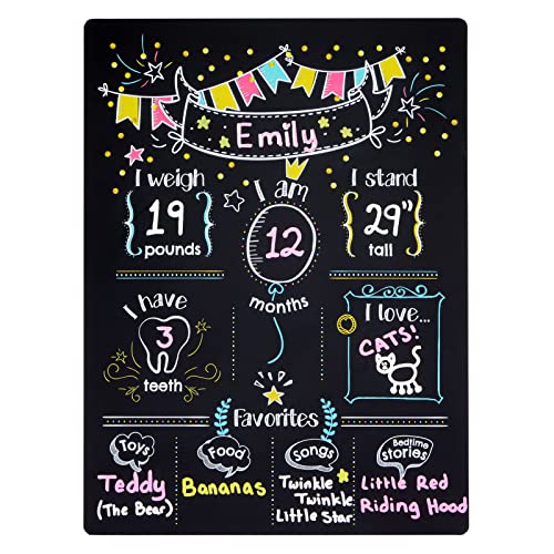 Monthly Baby Milestone Chalkboard, First Year Boy and Girl Age Tracking Growth Sign (11.6 x 15.6 in)