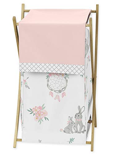 Sweet Jojo Designs Blush Pink and Grey Woodland Boho Dream Catcher Arrow Baby Kid Clothes Laundry Hamper for Gray Bunny Floral Collection - Watercolor Rose Flower