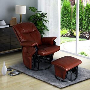 AODAILIHB Glider Chairs Rocking Chair with Ottoman 360° Swivel Chair PU Leather Upholstered Armchair Lounge Chair Sliding Chair Set (Brown)