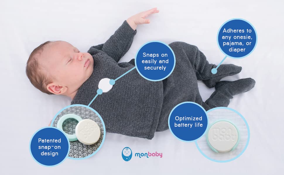 MonBaby Smart Baby Movement Monitor: Tracks Abdominal Movement, Feeling Temperature, Rollover, and Sleeping Position. Real-Time Alerts to Smartphone. HSA and FSA Approved.