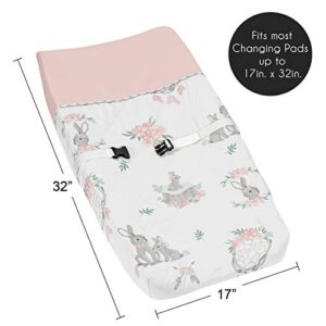 Sweet Jojo Designs Blush Pink and Grey Woodland Boho Dream Catcher Arrow Girl Baby Nursery Changing Pad Cover for Gray Bunny Floral Collection - Watercolor Rose Flower