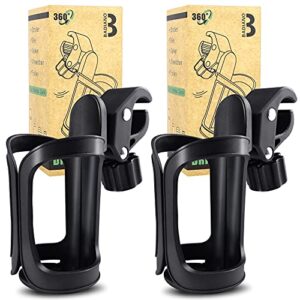2 pack stroller drink holders, universal cup and bottle holder for trolleys, walkers and bikes