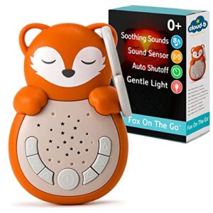cloud b travel comforting sound machine w/calming light | 4 white noise and 4 lullabies | re-activating smart sensor | sweet dreamz on the go™ - fox