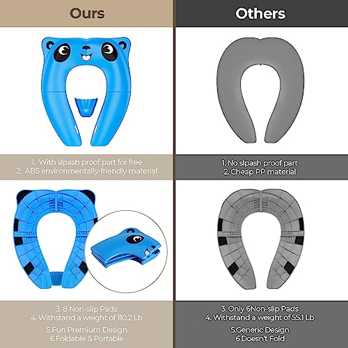 Upgrade Portable Potty Seat with Splash Guard for Toddler, Foldable Travel Potty Seat with Carry Bag, Non-Slip Pads Toilet Potty Training Seat Covers for Baby, Toddlers and Kids (Blue)