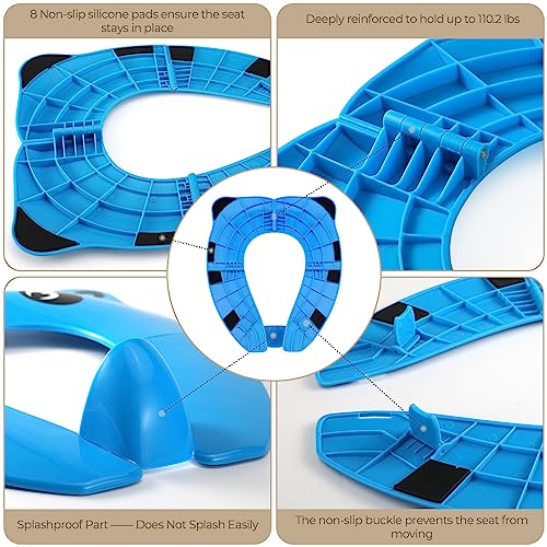 Upgrade Portable Potty Seat with Splash Guard for Toddler, Foldable Travel Potty Seat with Carry Bag, Non-Slip Pads Toilet Potty Training Seat Covers for Baby, Toddlers and Kids (Blue)