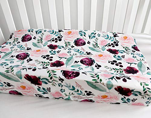 Baby Girls Boy Crib Bedding Changing Pad Cover Changing Table Pads (Pink Wine Floral)