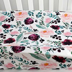 Baby Girls Boy Crib Bedding Changing Pad Cover Changing Table Pads (Pink Wine Floral)