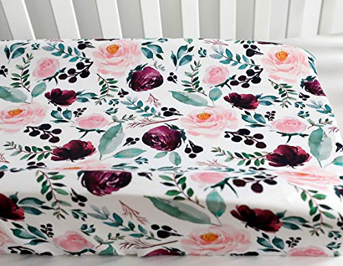Baby Girls Boy Crib Bedding Changing Pad Cover Changing Table Pads (Pink Wine Floral)