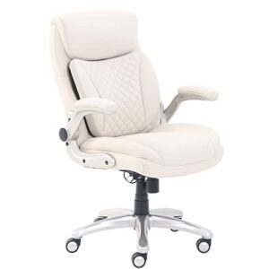 amazoncommercial ergonomic executive office desk chair with flip-up armrests and adjustable height, tilt and lumbar support, cream bonded leather, 29.5"d x 28"w x 43"h