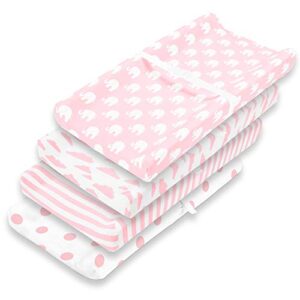 premium baby 4 pack girl pure jersey machine washable pink and white changing table cover – diaper changing pad cover sheets