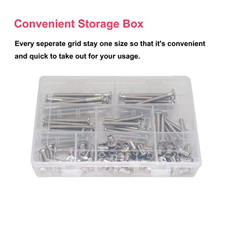 cSeao 114pcs M6 Hex Socket Cap Allen Bolts Rivet Screws Furniture Connecting Nuts for Crib Bolts Nuts Kit, M6x15mm to 80mm, Nickel Plated