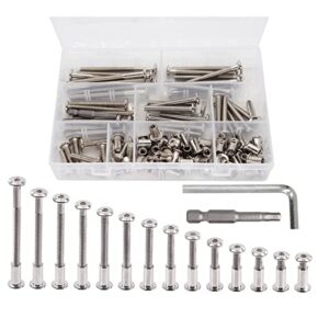 cseao 114pcs m6 hex socket cap allen bolts rivet screws furniture connecting nuts for crib bolts nuts kit, m6x15mm to 80mm, nickel plated