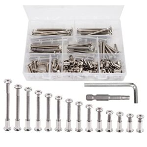 cSeao 114pcs M6 Hex Socket Cap Allen Bolts Rivet Screws Furniture Connecting Nuts for Crib Bolts Nuts Kit, M6x15mm to 80mm, Nickel Plated