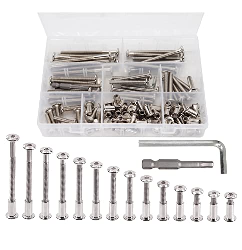 cSeao 114pcs M6 Hex Socket Cap Allen Bolts Rivet Screws Furniture Connecting Nuts for Crib Bolts Nuts Kit, M6x15mm to 80mm, Nickel Plated