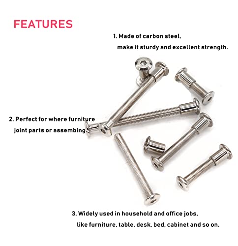 cSeao 114pcs M6 Hex Socket Cap Allen Bolts Rivet Screws Furniture Connecting Nuts for Crib Bolts Nuts Kit, M6x15mm to 80mm, Nickel Plated
