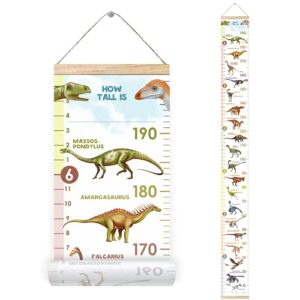 LIFELIKO Personalised Growth Chart for Dinosaur Lovers, Removable Wall Ruler for Boys and Girls, Kid’s Room Decoration (White)