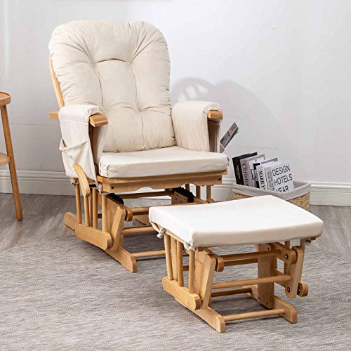 Paddie Glider Rocker Replacement Cushions with Storage Velvet Washable Non Slip for Glider Rocking Chair, 5PCS, Beige