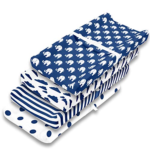 Changing Pad Cover – Premium Baby Changing Pad Covers 4 Pack – Boy or Girl Changing Pad Cover – Pure Jersey Machine Washable Navy and White Changing Table Cover – Diaper Changing Pad Cover Sheets