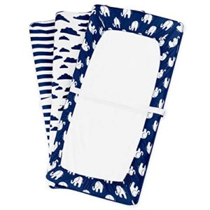 Changing Pad Cover – Premium Baby Changing Pad Covers 4 Pack – Boy or Girl Changing Pad Cover – Pure Jersey Machine Washable Navy and White Changing Table Cover – Diaper Changing Pad Cover Sheets