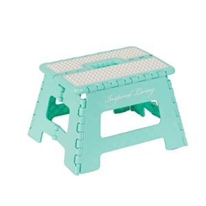 inspired living 9" step stool, folding step stools for adults, plastic foldable step stools kids, holds up to 330 lbs, collapsible folding stool for kitchen, bathroom, bedroom - arctic