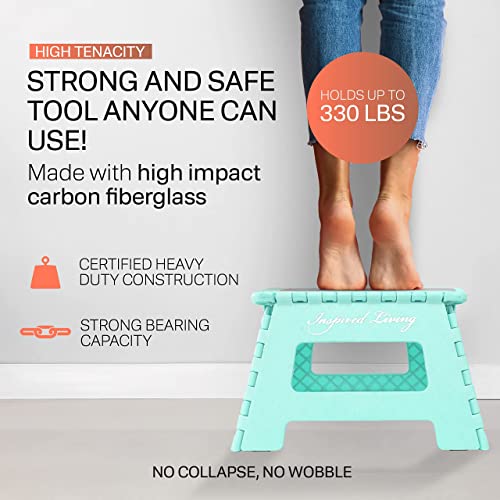 Inspired Living 9" Step Stool, Folding Step Stools for Adults, Plastic Foldable Step Stools Kids, Holds Up to 330 lbs, Collapsible Folding Stool for Kitchen, Bathroom, Bedroom - Arctic