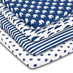pack n play sheets – premium pack and play sheet 4 pack – 100% super soft jersey knit cotton playard mattress portable playpen fitted play yard mini crib sheet for boy (24 x 38 x 5)