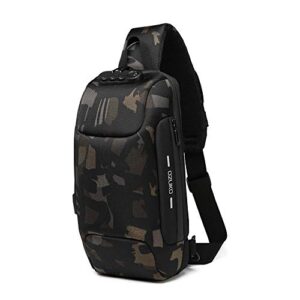 ozuko anti theft sling bag men crossbody shoulder backpack waterproof chest bag  travel casual daypack with usb charging port(camouflage)