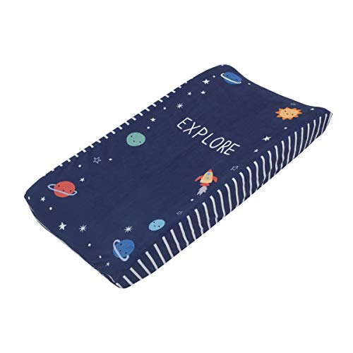 NoJo "Love You to The Moon" Navy & Multi Color Cosmic 2 Pack Super Soft Changing Pad Covers, Navy, White, Yellow, Orange
