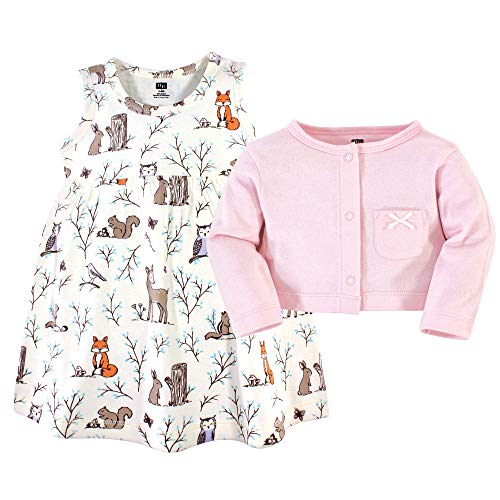 Hudson Baby Infant and Toddler Girl Cotton Dress and Cardigan Set Enchanted Forest, 3-6 Months