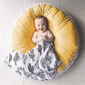 large floor pillow kids round floor cushion seating, big circle pillow, round floor pillows seating for children, oversized pillow mat for reading nook teepee playroom nursery canopy, yellow