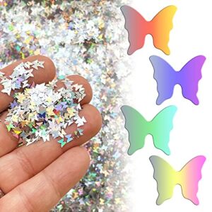 skemix butterfly confetti glitter laser sequins for diy crafts, nail art decoration, party decoration - holographic silver, 4mm, 10g